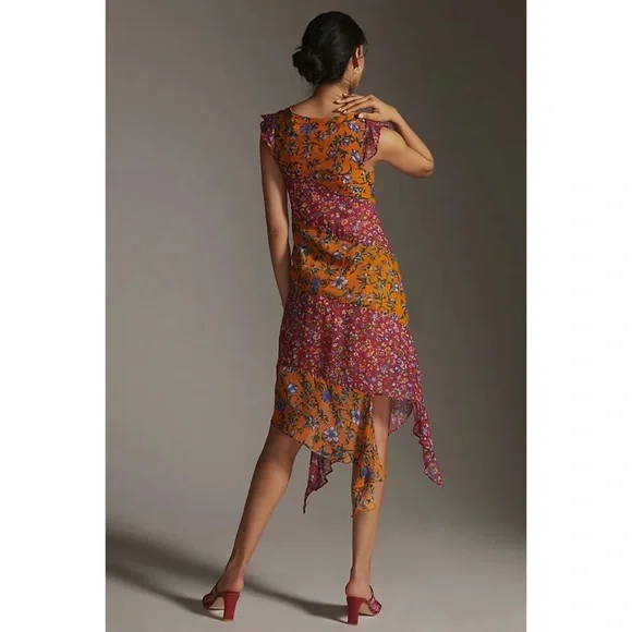 NWT ANTHROPOLOGIE HANKY-HEM MIDI DRESS IN MEDIUM ORANGE - Picture 7 of 11